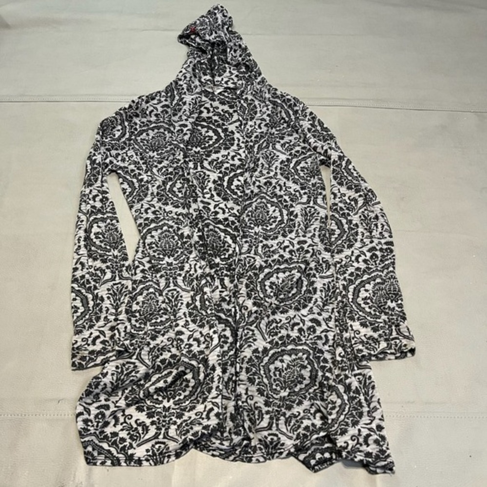 Hardtail Forever Black Geometric Hood Open Front Cardigan Kimono Duster-M-3869